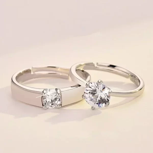 Bague de fiançailles en Zircon Moissanite pour hommes/femmes, classique, Six griffes, proposition de Couple, paire ouverte et réglable, bijoux de mariage – Image 2