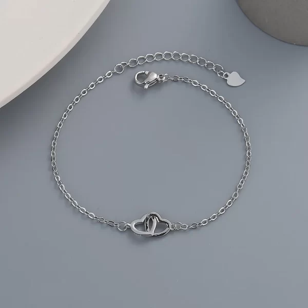 Bracelet Double cœur creux pour femmes, couleur argent, petit Bracelet en forme de cœur, bijoux à la mode, cadeau de fête de mariage, nouvelle collection – Image 6